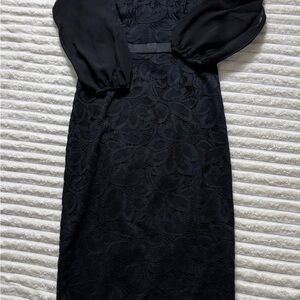 Kay Unger Black Floral Lace Long Sleeve Dress